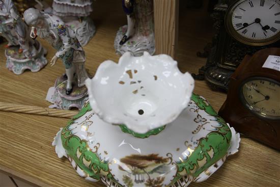 A Staffordshire shaped footed bowl with landscape decoration height 24 width 36cm